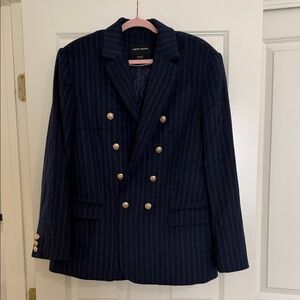 Navy Pinstripe Blazer with Gold Buttons